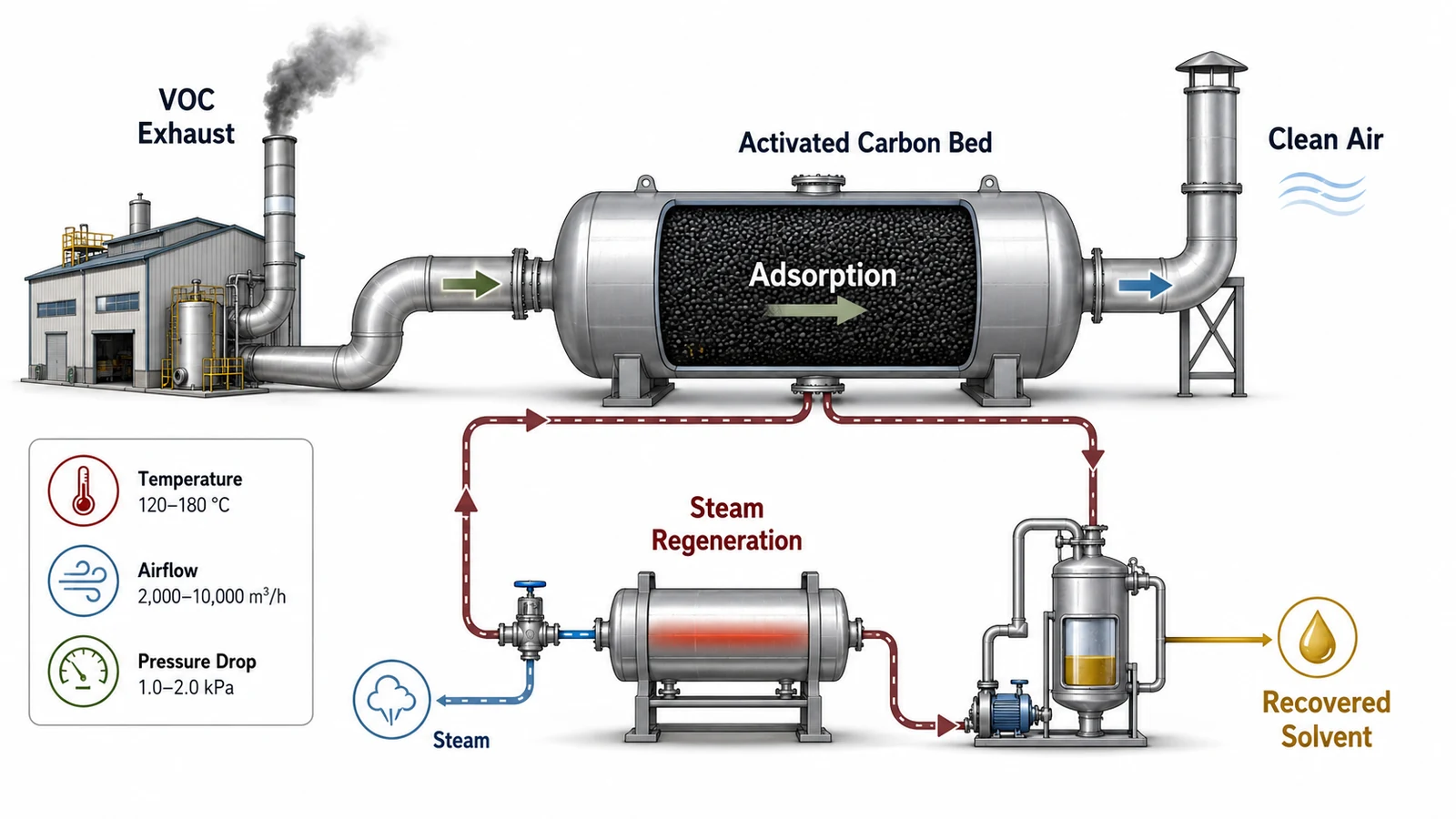 VOC carbon adsorption and solvent recovery system