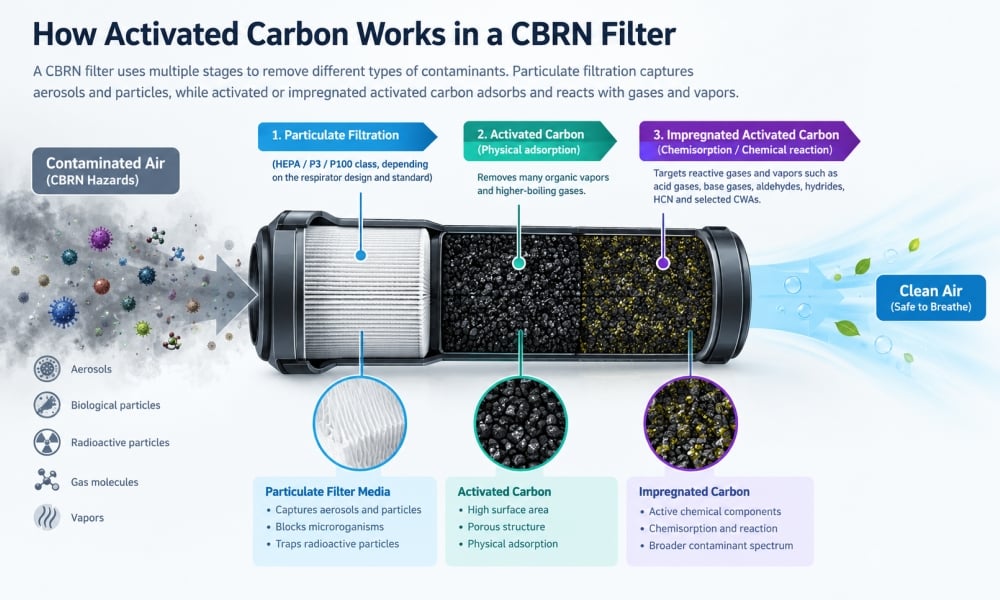 How activated carbon works in a CBRN filter