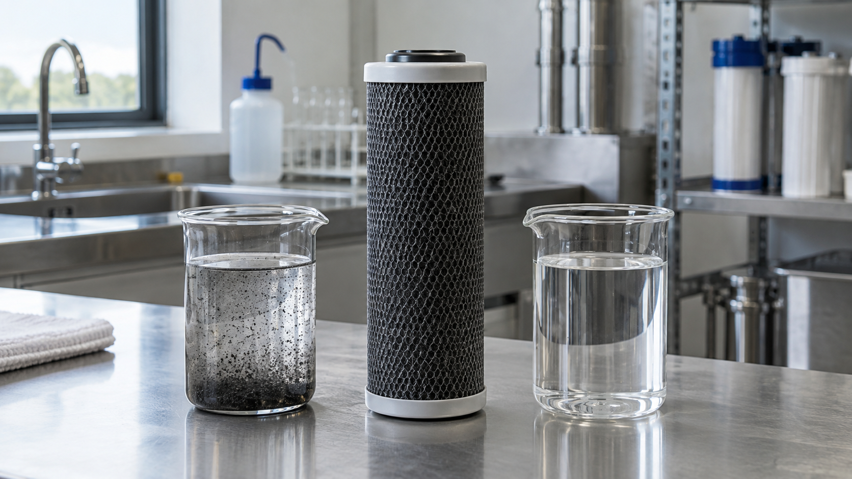 Why Do New Water Filter Cartridges Release Black Carbon Fines?